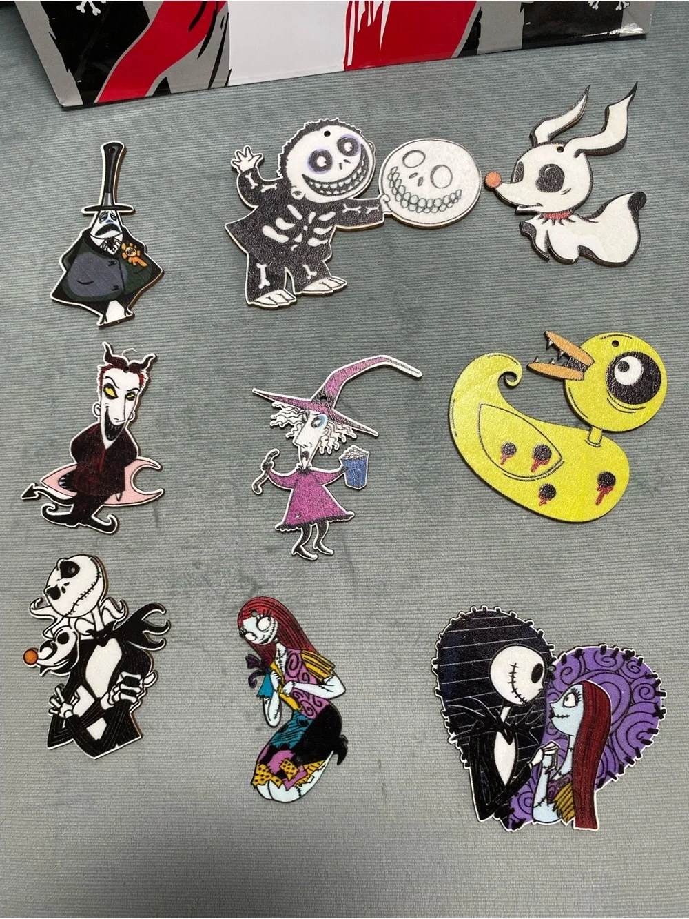 Nightmare Before Christmas Wooden Ornaments NWOT 9 piece and Gift Bag